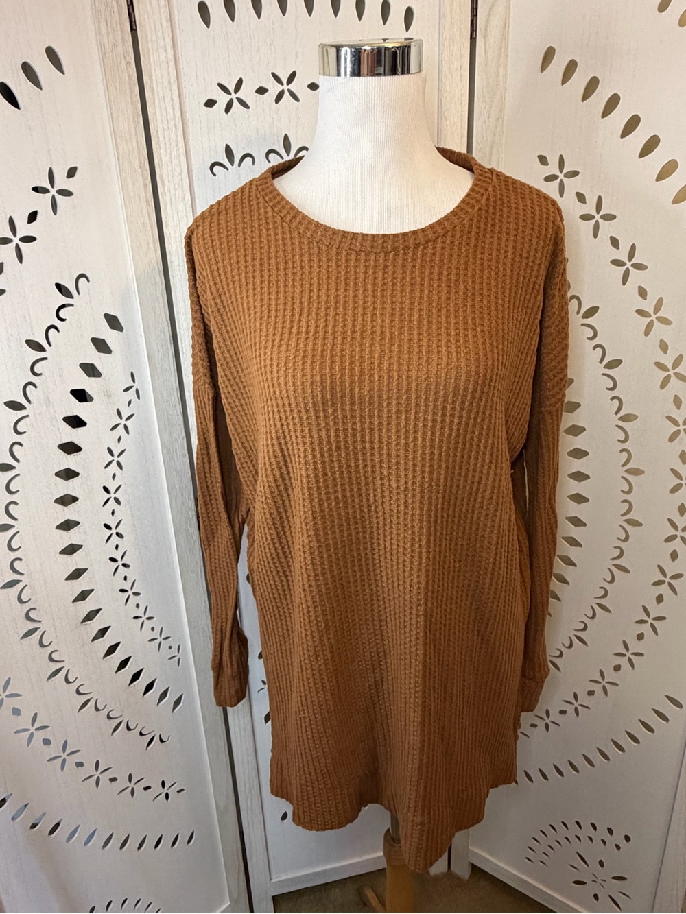 Camel Waffle Knit Long Sleeve Tunic